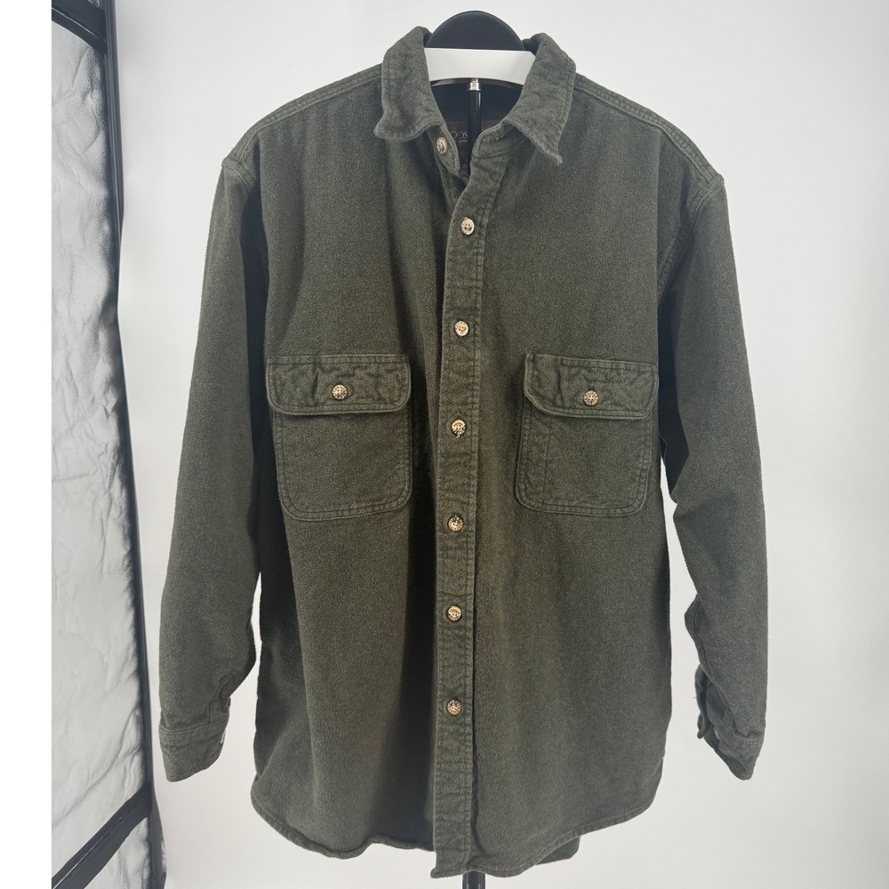Moose Creek Mens Large Forest Green Heavy Cotton Flannel Chamois Button Up Shirt